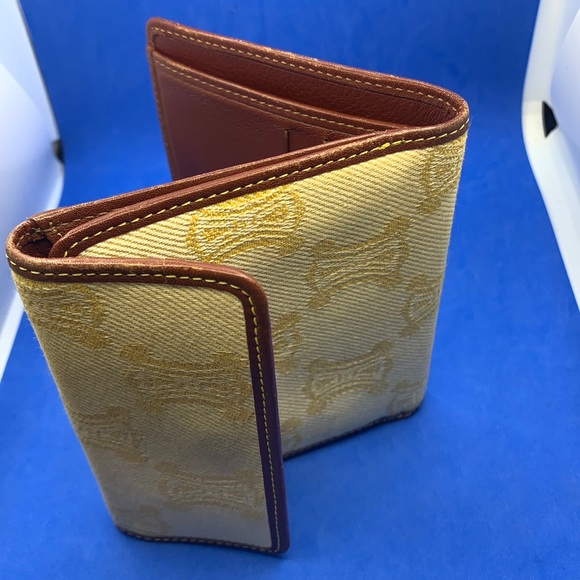 Auth CELINE Macadam Yellow Dark Brown Denim Leather Double-hook Wallet - Picture 9 of 15